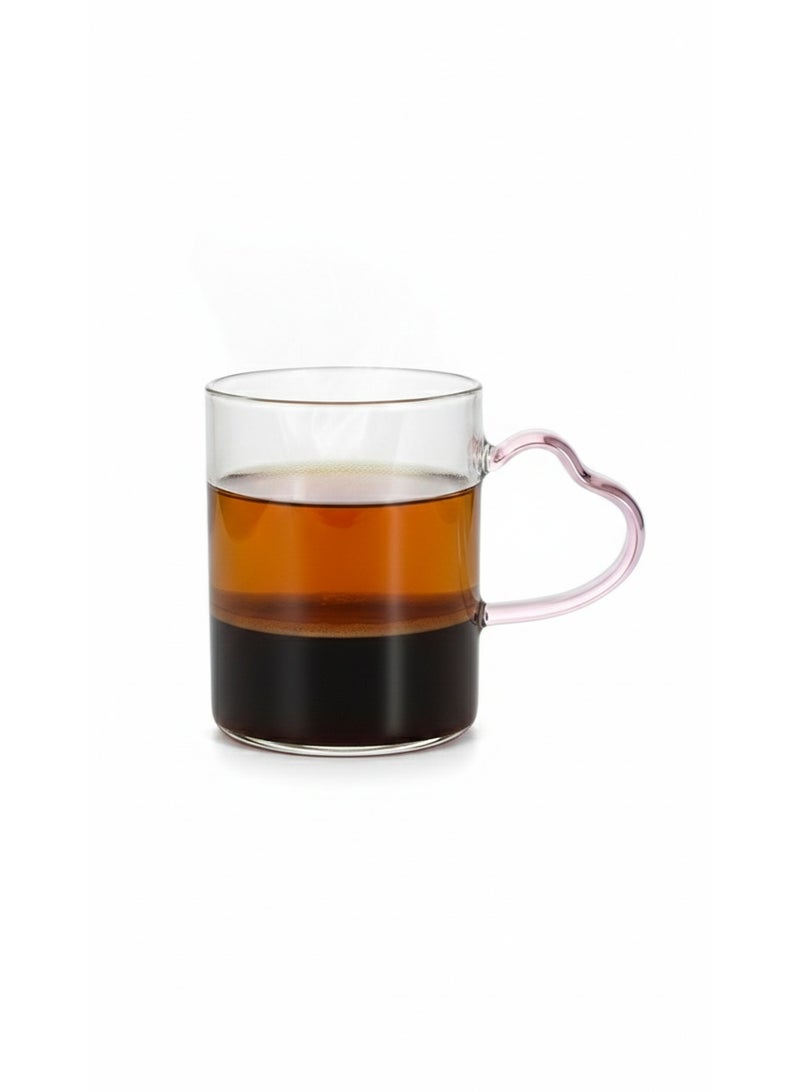 Luxury 400ml Borosilicate Glass Mug with Elegant Cylindrical Minimalist Design, Straight Clean Lines, Transparent High Purity Glass for Hot and Cold Beverages Including Coffee, Specialty Tea, Herbal Drinks, Fresh Juices, and Cold Drinks, Heart-Shaped Handle in Soft Pink Glass for Romantic and Artistic Touch, Flat Base for Stability, Polished Smooth Rim for Comfortable Drinking, Perfect for Lifestyle Photography, Social Media Content, Unique Gift Idea for Special Occasions, Durable Heat-Resistant Glass, Stylish and Functional Daily Use Mug for Office, Home, Kitchen, Coffee Lovers, Tea Enthusiasts, Artistic Glassware, Trendy Modern Design, Ideal for Specialty Coffee, Cold Drinks, Herbal Infusions, and Creative Beverage Presentation. - Image 2
